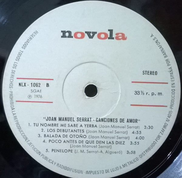 Joan Manuel Serrat : Canciones De Amor (LP, Comp, Gat)