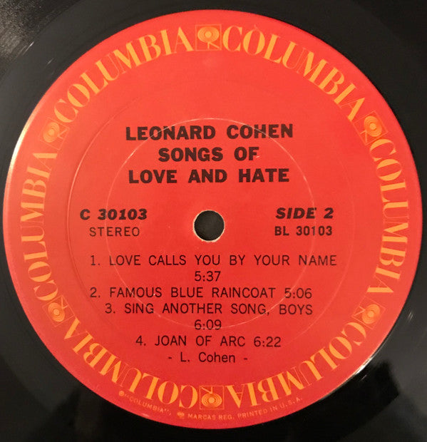 Leonard Cohen : Songs Of Love And Hate (LP, Album, Pit)