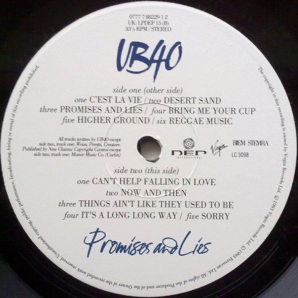 UB40 : Promises And Lies (LP, Album)