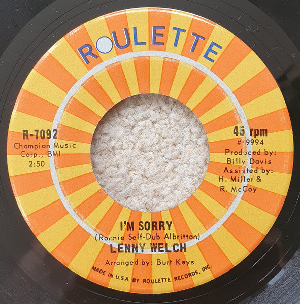 Lenny Welch : Such A Night / I'm Sorry (7")