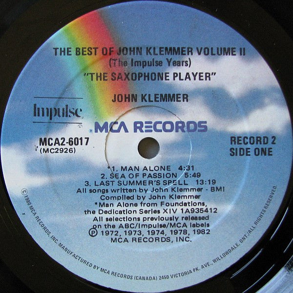 John Klemmer : The Best Of John Klemmer Volume II (The Impulse Years) The Saxophone Player (2xLP, Comp)