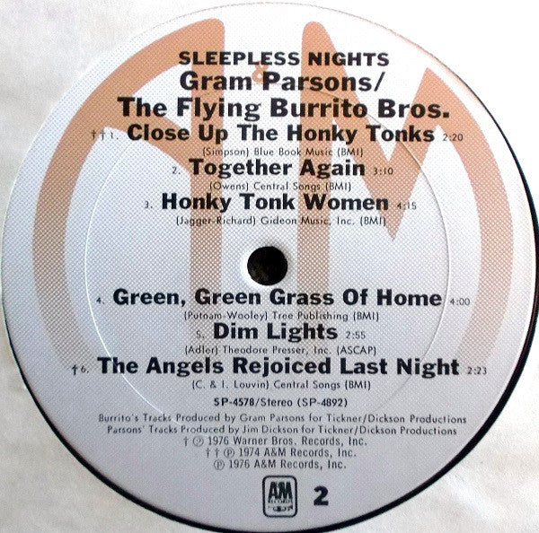 Gram Parsons / The Flying Burrito Bros : Sleepless Nights (LP, Album, Ter)