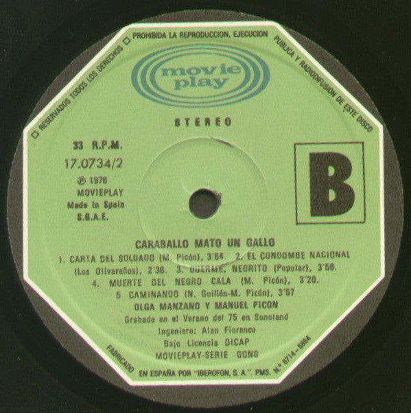 Olga Manzano Y Manuel Picón : Caraballo Mató Un Gallo (LP, Album, RE)