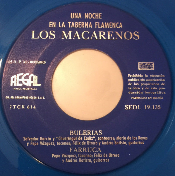 Los Macarenos : Una Noche En La Taberna Flamenca (7", EP, Blu)