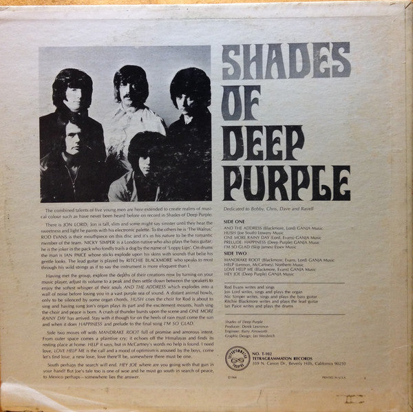 Deep Purple : Shades Of Deep Purple (LP, Album, Ter)