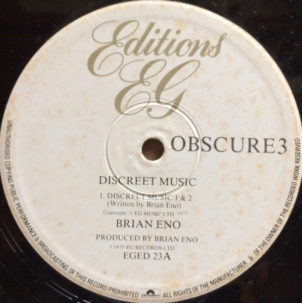 Brian Eno : Discreet Music (LP, Album, RE)