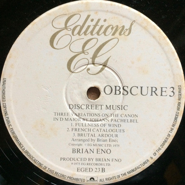 Brian Eno : Discreet Music (LP, Album, RE)