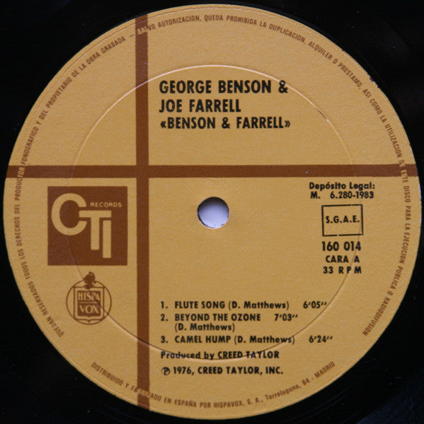 George Benson & Joe Farrell : Benson & Farrell (LP, Album, RE)