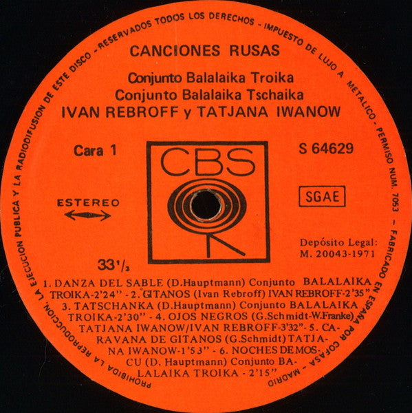 Ivan Rebroff / Tatjana Iwanow : Canciones Rusas (LP, Comp)