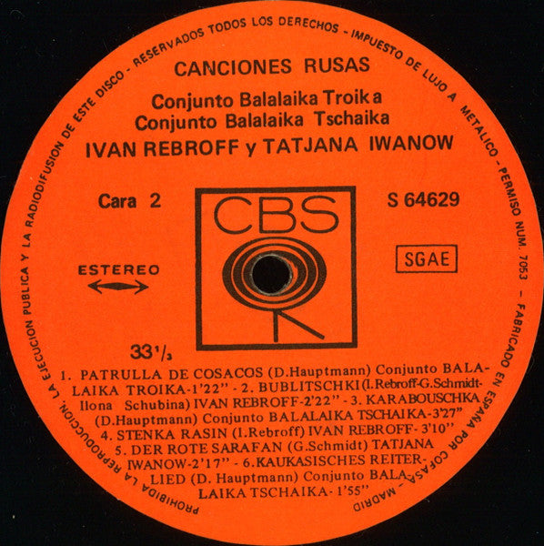 Ivan Rebroff / Tatjana Iwanow : Canciones Rusas (LP, Comp)