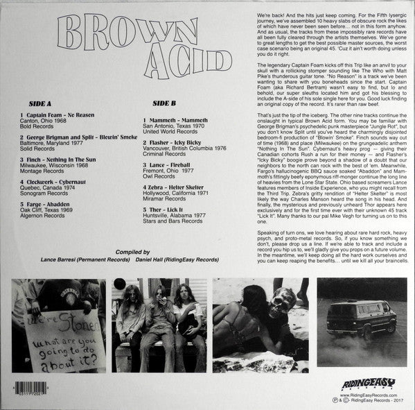Various : Brown Acid: The Fifth Trip (Heavy Rock From The Underground Comedown) (LP, Comp, Yel)