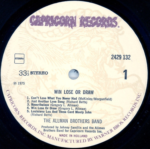 The Allman Brothers Band : Win, Lose Or Draw (LP, Album, Gat)