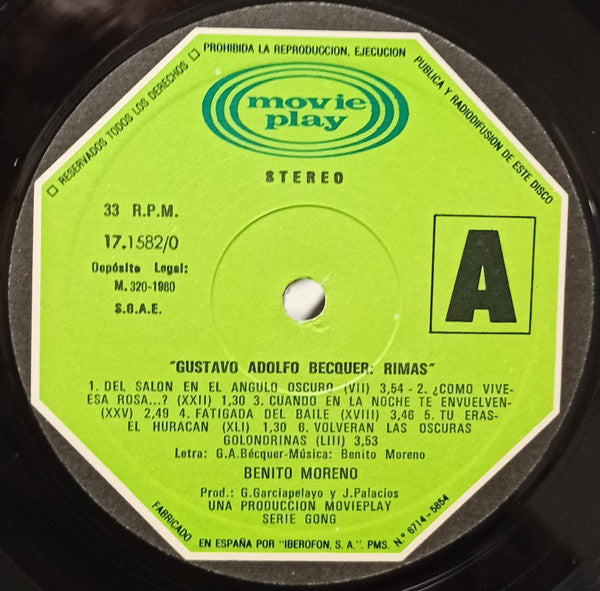 Benito Moreno : G. A. Bécquer - Rimas (LP, Album)