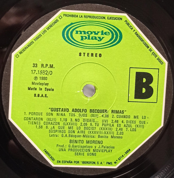 Benito Moreno : G. A. Bécquer - Rimas (LP, Album)
