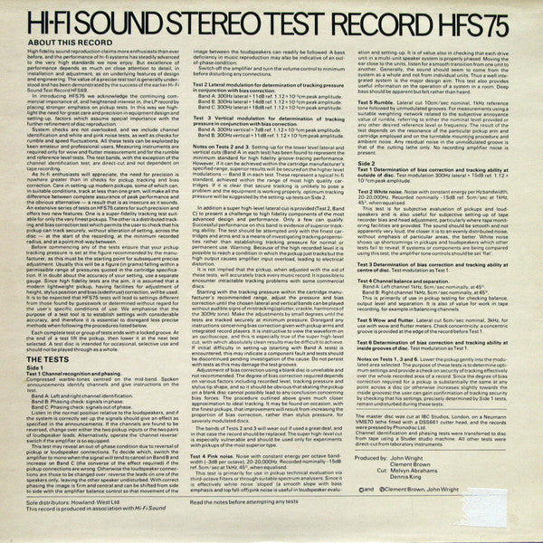 No Artist : Stereo Test Record (LP)