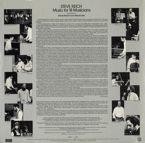 Steve Reich : Music For 18 Musicians (LP, Album)