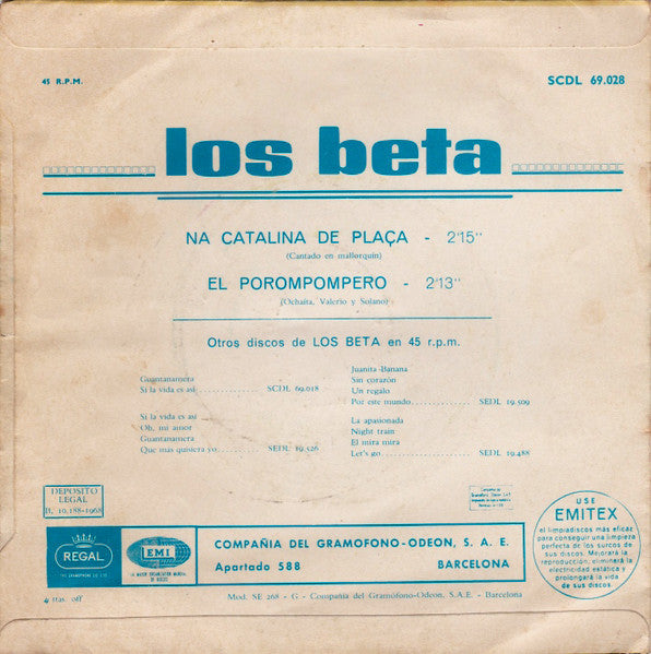 Los Beta : Na Catalina de Plaça / El Porompompero (7", Single)