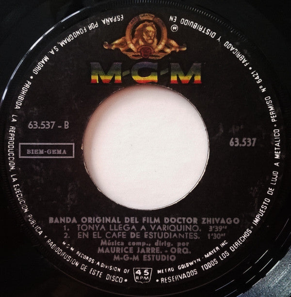 Maurice Jarre : Tema De Lara (Banda Original De La Pelicula Doctor Zhivago) (7", RP)