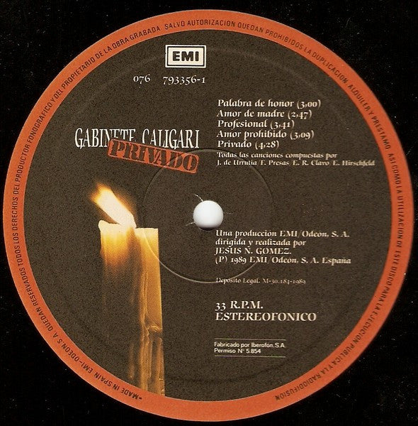 Gabinete Caligari : Privado (LP, Album, Gat)
