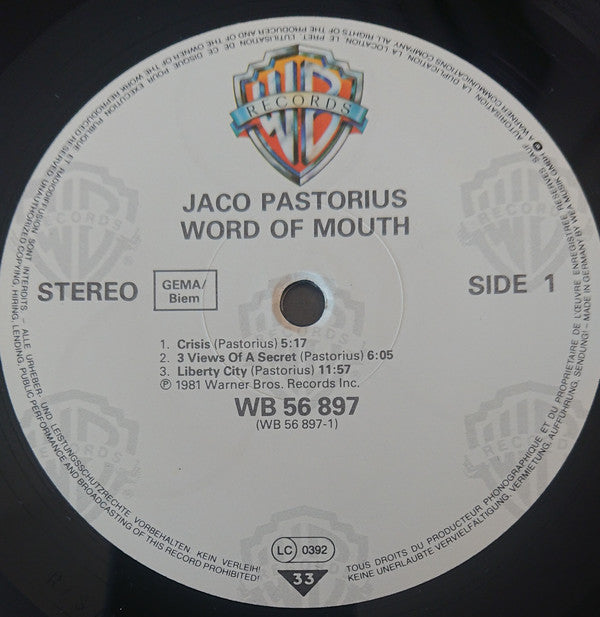 Jaco Pastorius : Word Of Mouth (LP, Album)