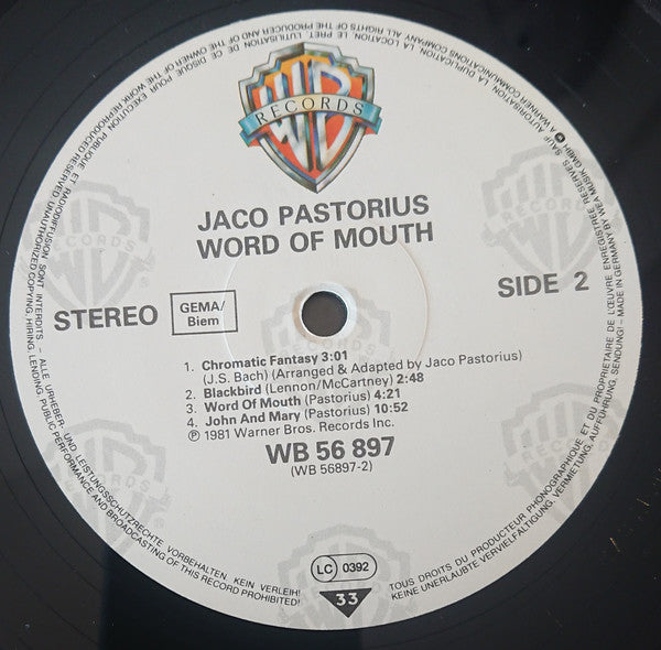 Jaco Pastorius : Word Of Mouth (LP, Album)