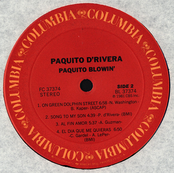 Paquito D'Rivera : Paquito Blowin' (LP, Album, Ter)