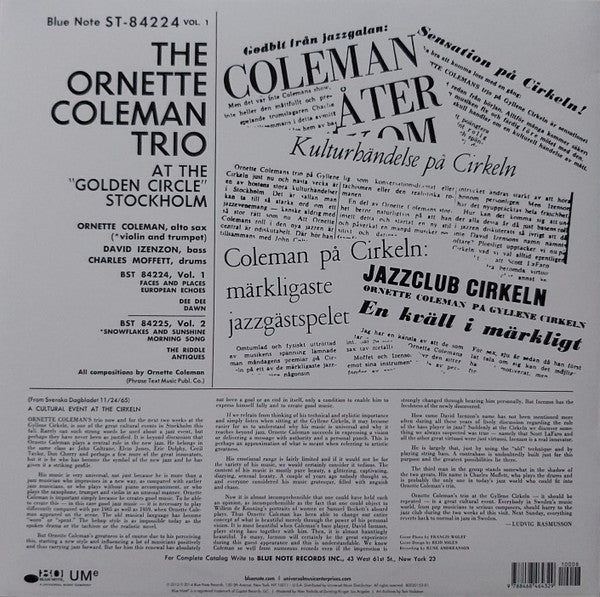 The Ornette Coleman Trio : At The "Golden Circle" Stockholm (Volume One) (LP, Album, RE, 180)