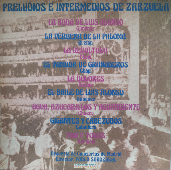 Pablo Sorozábal, Orquesta De Conciertos De Madrid : Preludios E Intermedios De Zarzuela (LP)