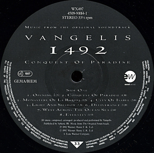 Vangelis : 1492 – Conquest Of Paradise (Music From The Original Soundtrack) (LP, Album)