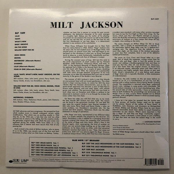 Milt Jackson : Milt Jackson With John Lewis, Percy Heath, Kenny Clarke, Lou Donaldson And The Thelonious Monk Quintet (LP, Comp, Mono, RE, RM, 180)