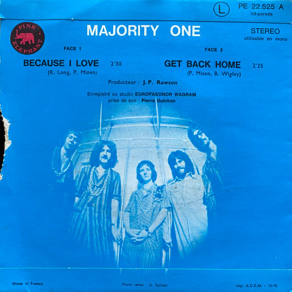 Majority One : Because I Love / Get Back Home (7", Single, Pri)