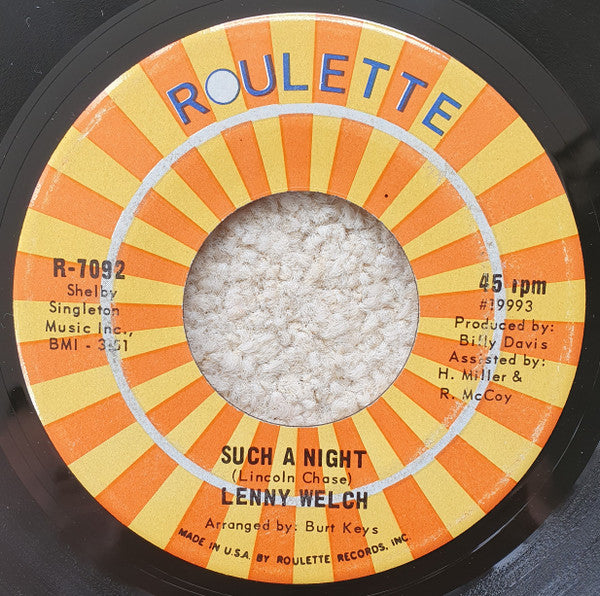 Lenny Welch : Such A Night / I'm Sorry (7")
