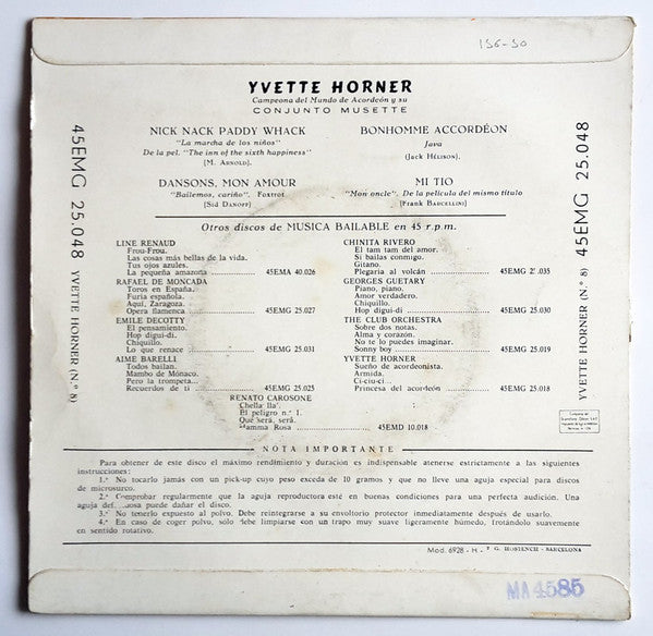 Yvette Horner : Selección Nº 8 - Nick Nack Paddy Whack (7", EP)