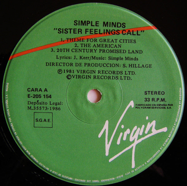 Simple Minds : Sister Feelings Call (LP, Album)