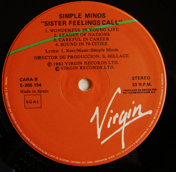 Simple Minds : Sister Feelings Call (LP, Album)