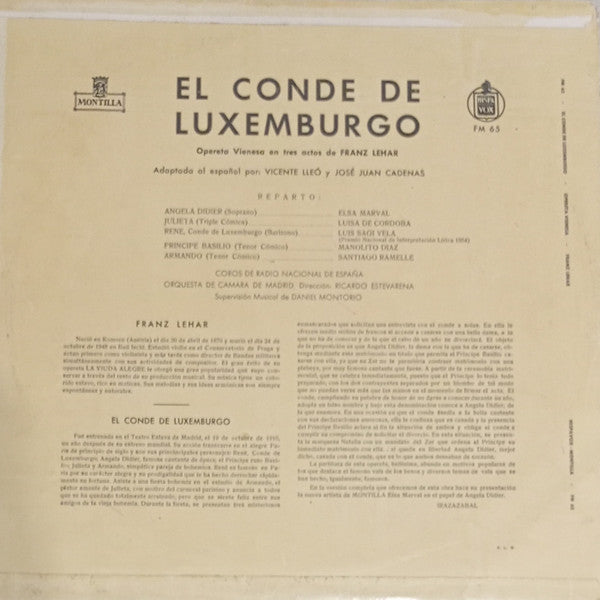 Franz Lehár, Robert Bodanzky, Leo Stein, Alfred Maria Willner : El Conde De Luxemburgo (LP, Album, Mono, Yel)