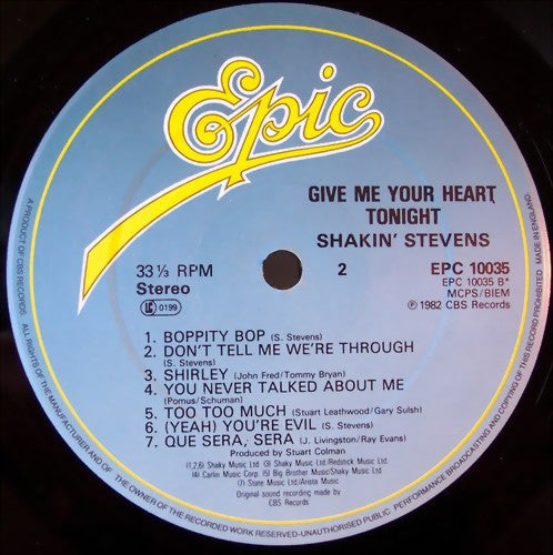 Shakin' Stevens : Give Me Your Heart Tonight (LP, Album)