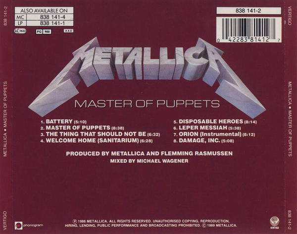Metallica : Master Of Puppets (CD, Album, RE)