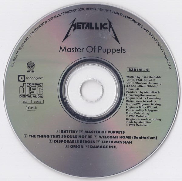 Metallica : Master Of Puppets (CD, Album, RE)