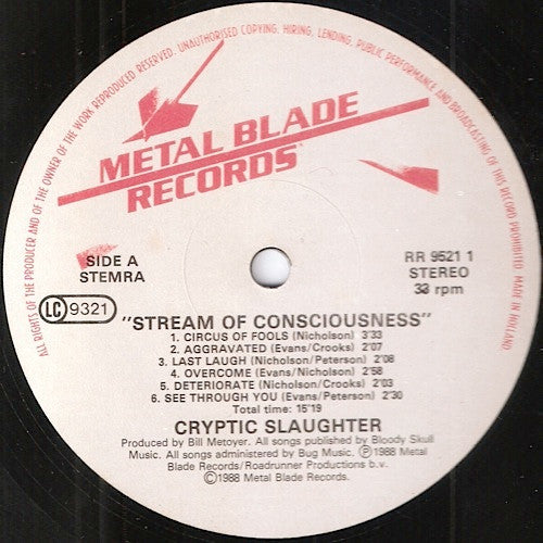 Cryptic Slaughter : Stream Of Consciousness (LP, Album)