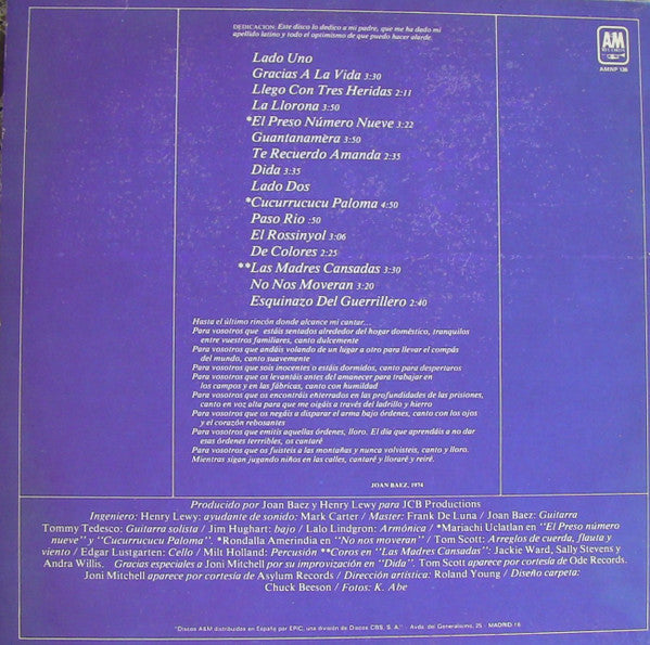Joan Baez : Gracias A La Vida / Here's To Life (LP, Album, RE)