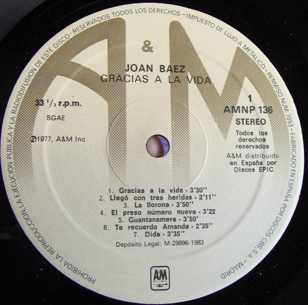 Joan Baez : Gracias A La Vida / Here's To Life (LP, Album, RE)