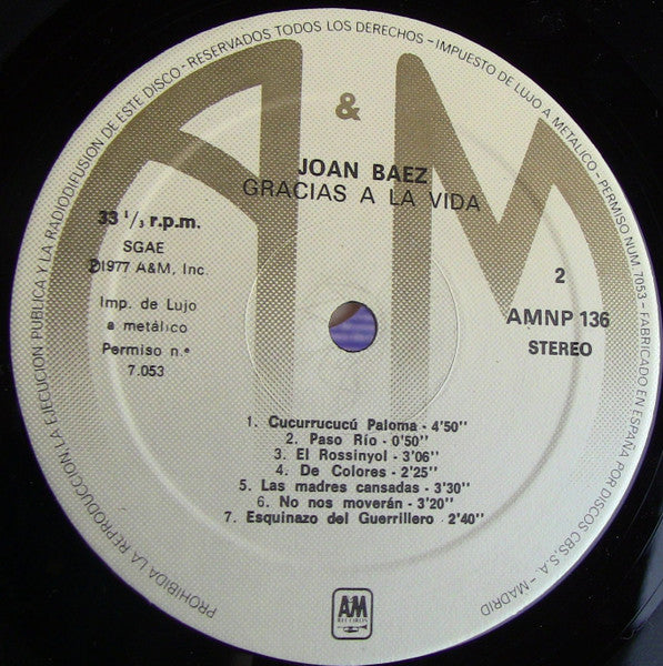 Joan Baez : Gracias A La Vida / Here's To Life (LP, Album, RE)
