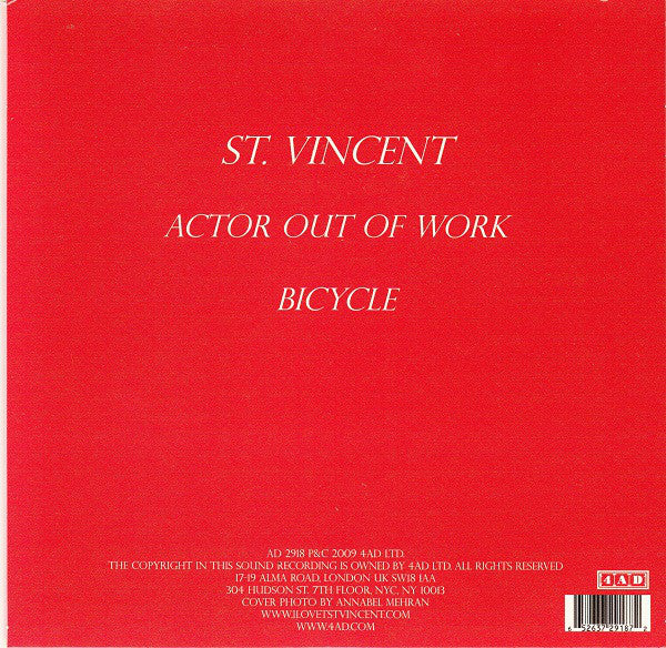 St. Vincent : Actor Out Of Work / Bicycle (7", Single, Ltd)
