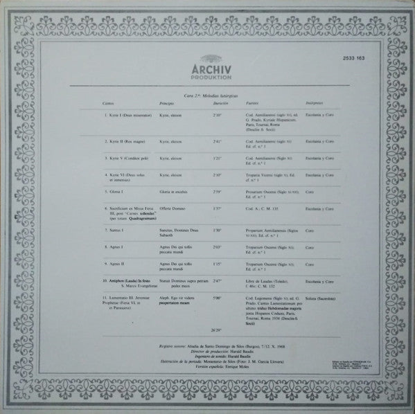 Coro De Monjes De La Abadía De Santo Domingo De Silos*, Dom Ismael Fernández De La Cuesta* : Gregorianischer Choral - Canto Gregoriano - Liturgia Española Antigua  (LP, RE, Gat)