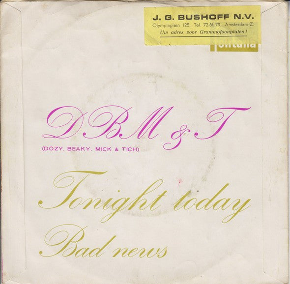 DBM & T* : Tonight Today (7", Single, Mono)