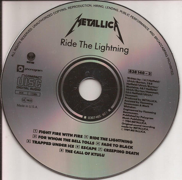 Metallica : Ride The Lightning (CD, Album, RE)