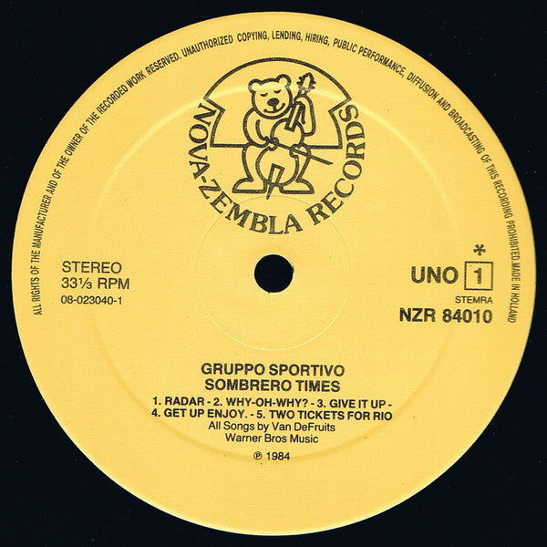 Gruppo Sportivo : Sombrero Times (LP, Album)