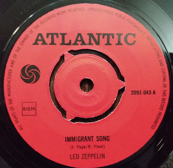 Led Zeppelin : Immigrant Song (7", Single)