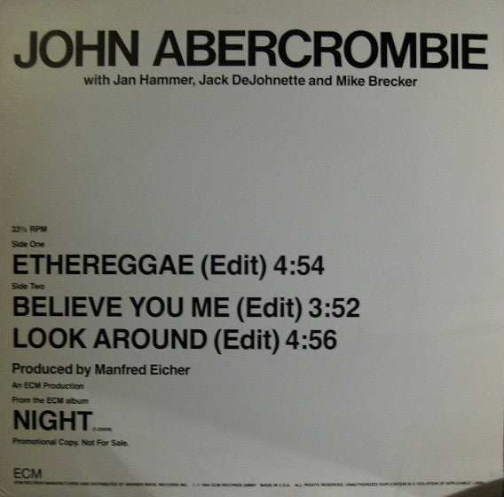 John Abercrombie : Ethereggae / Believe You Me / Look Around (12", Promo)
